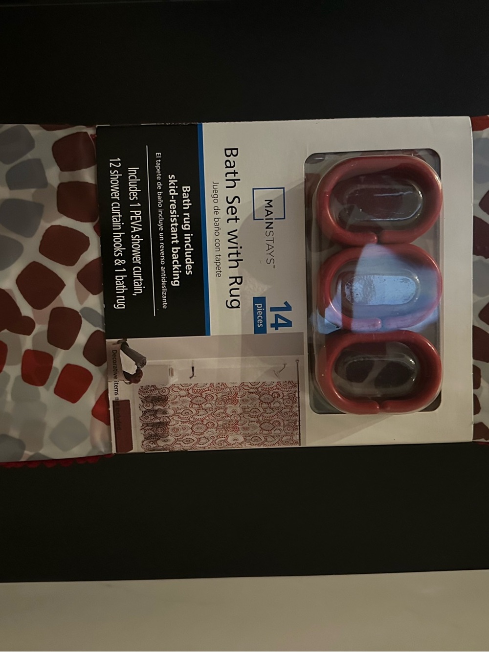 Mainstays Red and White 14-Piece Bath Set with Shower Curtain and Hooks